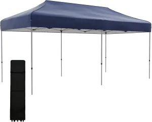 10' x 20' Pop Up Canopy Tent, Instant Sun Shelter with 3 Level Adjustable Height, Easy up Outdoor Tent for Parties with Wheeled Carry Bag for Garden, Patio, Dark Blue