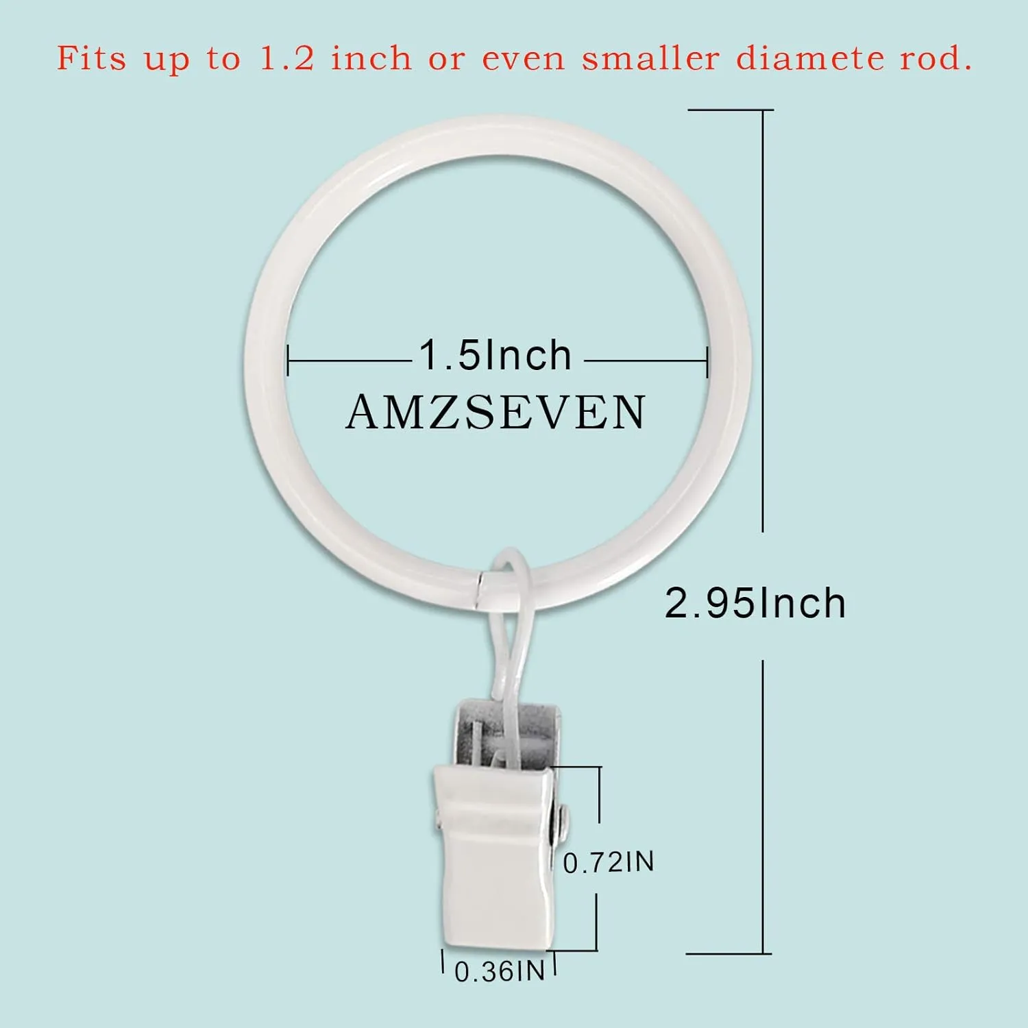 100 Pack Metal Curtain Rings with Clips, Drapery Clips Hooks, Decorative Curtain Rod Clips 1.5 in Interior Diameter, Rustproof White