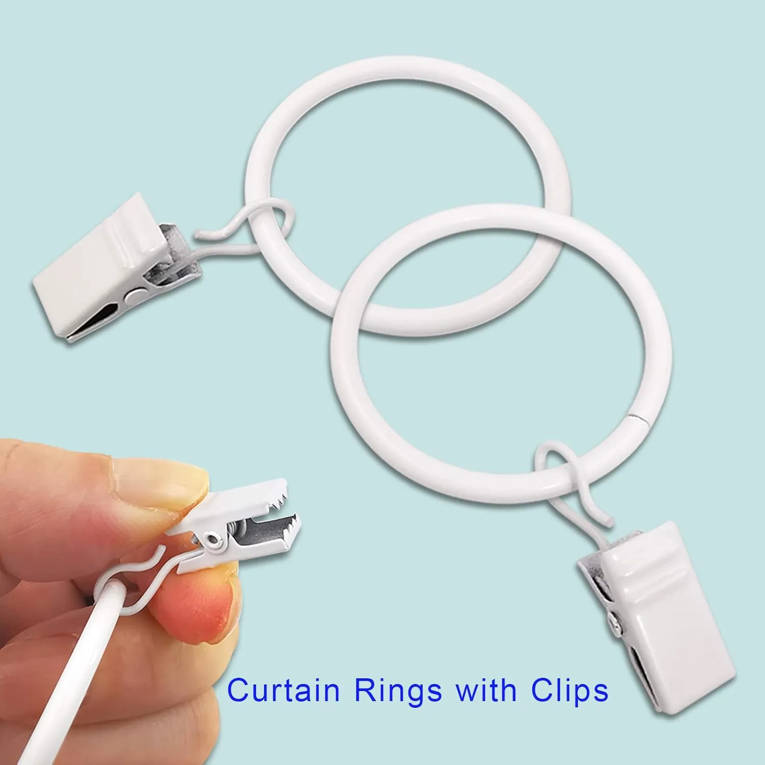 100 Pack Metal Curtain Rings with Clips, Drapery Clips Hooks, Decorative Curtain Rod Clips 1.5 in Interior Diameter, Rustproof White