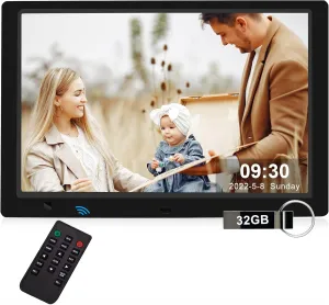 10.1 Inch Digital Picture Frame with 32GB USB Flash Drive, KECAG 1920x1080 HD IPS Screen Digital Photo Frame, Motion Sensor, Video, Music, Share Moments via SD Card or USB, with Remote Control