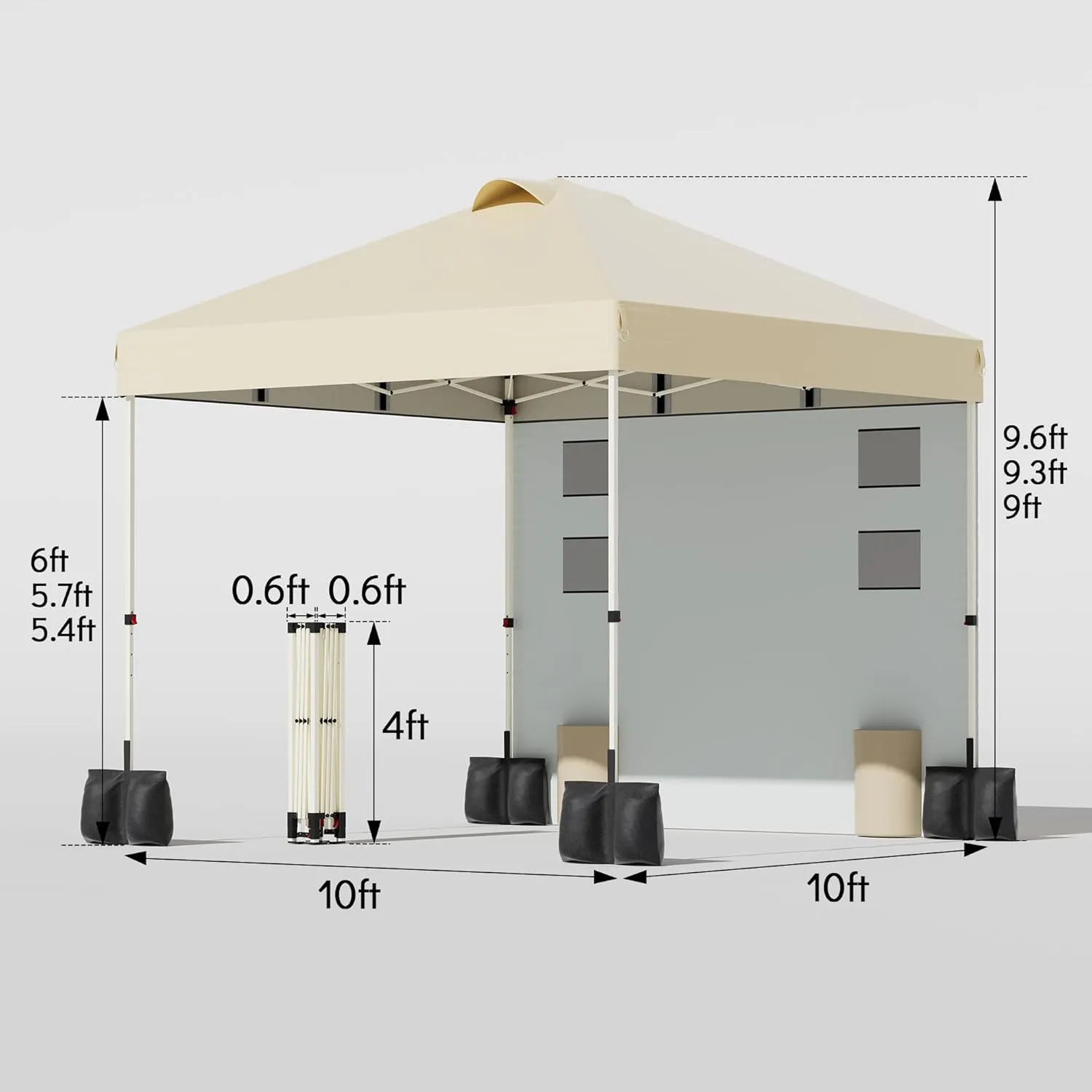 10'x10' Pop Up Canopy Tent Outdoor Sun Shade Garden Instant Canopy with Pockets Sidewall,4 Ropes, 8 Stakes,4 Weight Bags Esay Up Sun Shelter Patio Camping Beach Canopy Tents, Khaki