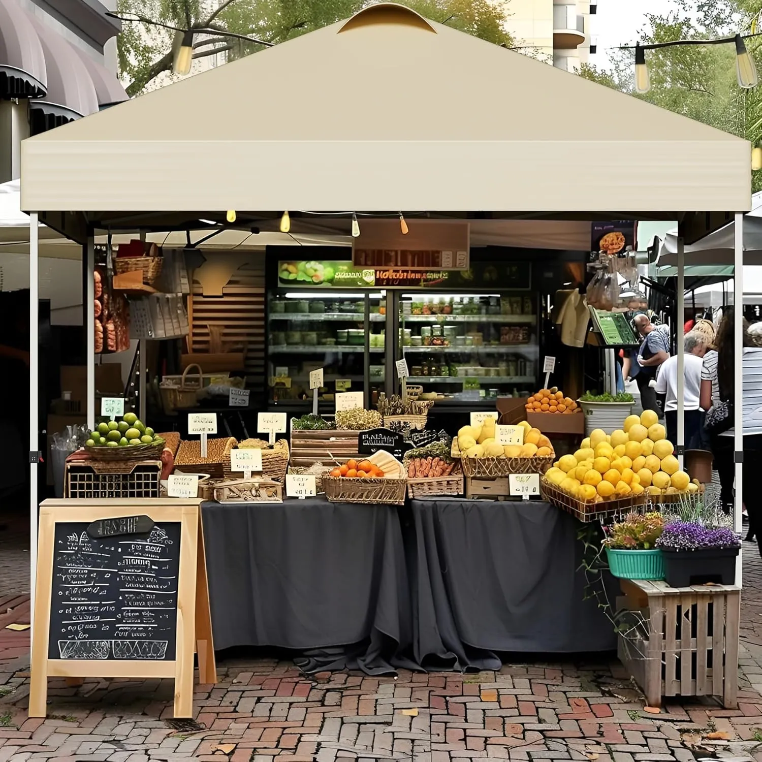 10'x10' Pop Up Canopy Tent Outdoor Sun Shade Garden Instant Canopy with Pockets Sidewall,4 Ropes, 8 Stakes,4 Weight Bags Esay Up Sun Shelter Patio Camping Beach Canopy Tents, Khaki