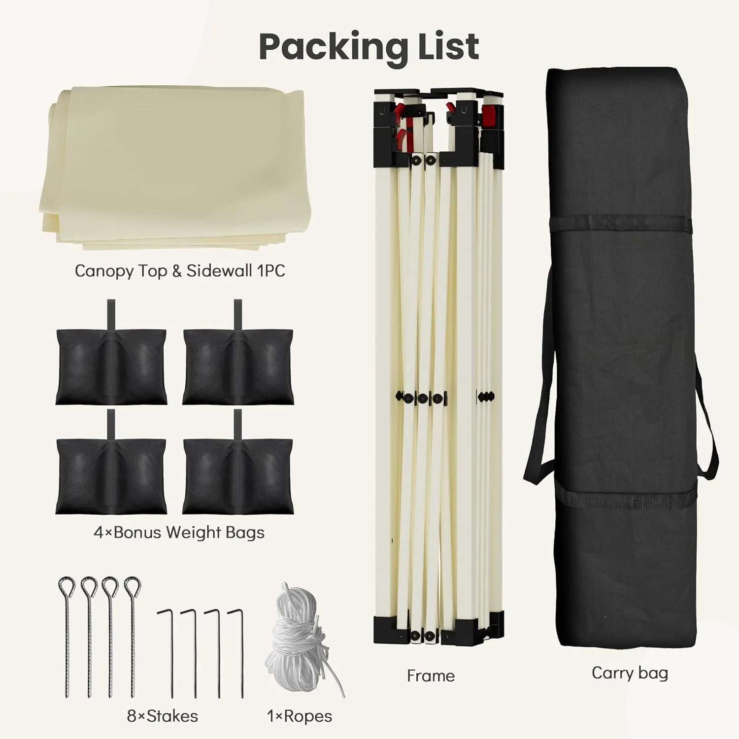 10'x10' Pop Up Canopy Tent Outdoor Sun Shade Garden Instant Canopy with Pockets Sidewall,4 Ropes, 8 Stakes,4 Weight Bags Esay Up Sun Shelter Patio Camping Beach Canopy Tents, Khaki