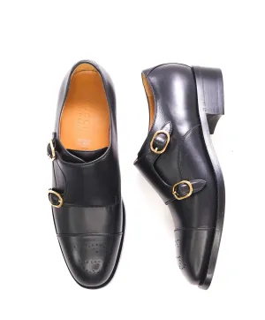 $1,190 GUCCI - GG Logo Brogue Cap Toe Monk Strap Loafers - 10.5US (10G)