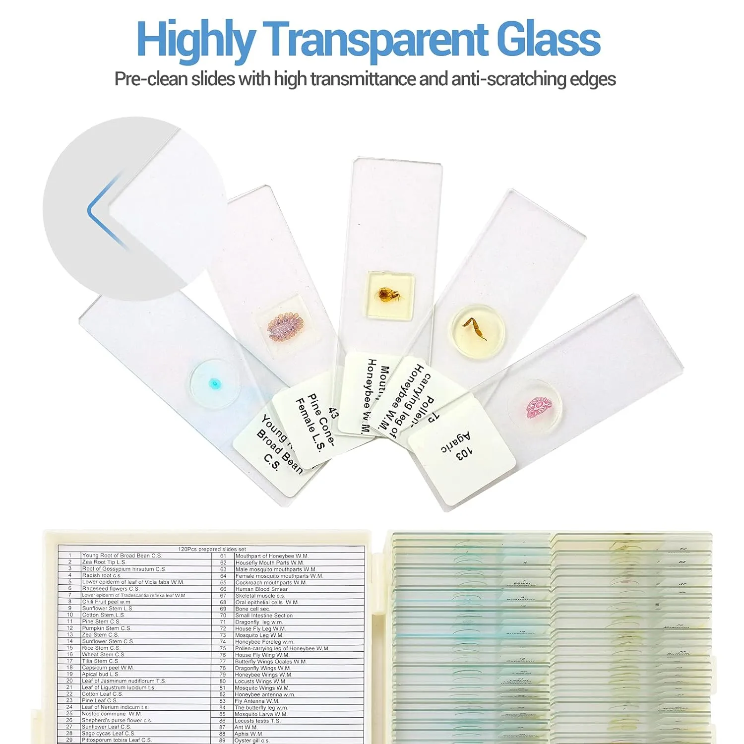 120 Microscope Slides with Specimens for Kids, Prepared Microscope Slides for Kids Microbiology, Prepared Microscope Slides for Adults
