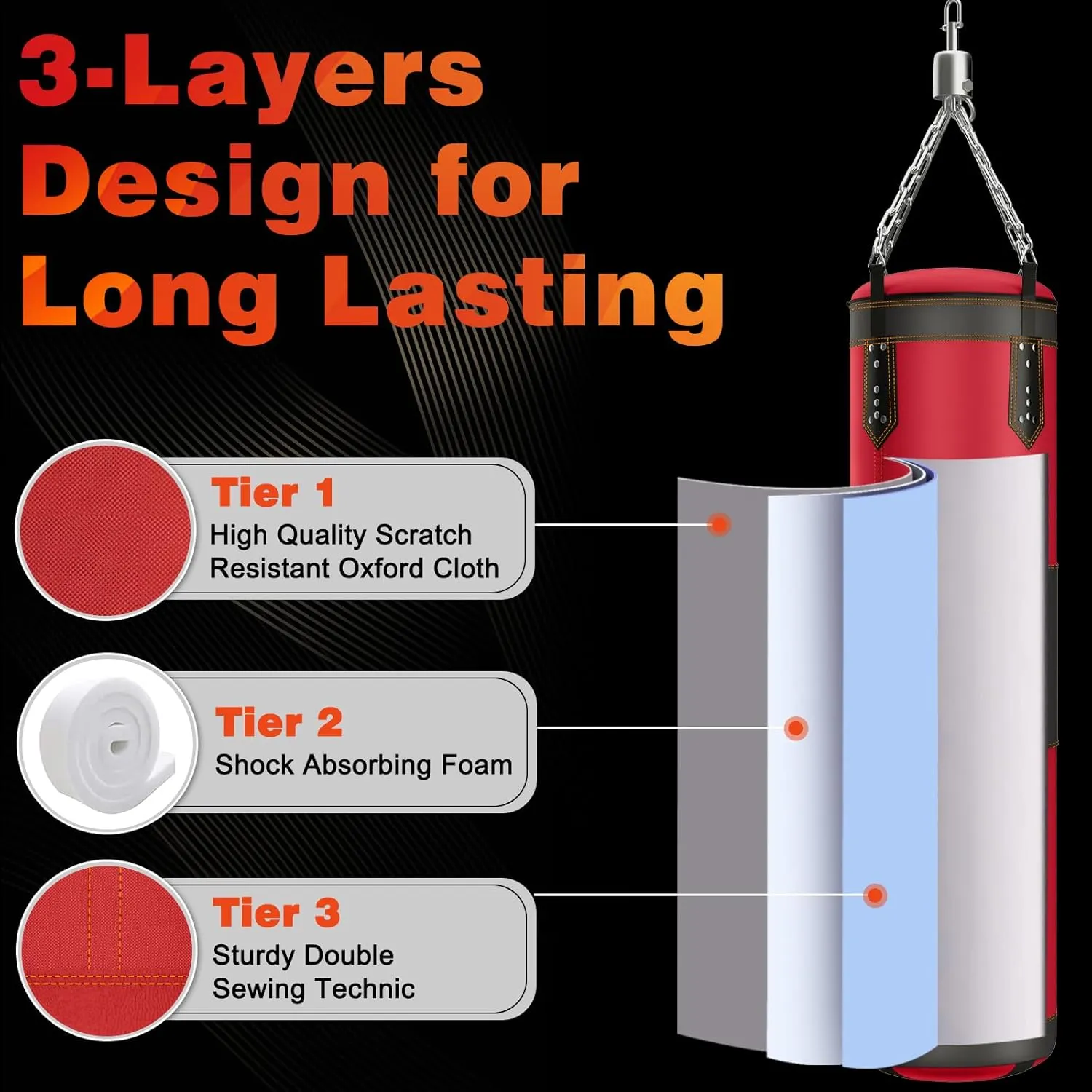 4FT Punching Bag for Adults/Kids, Unfilled Heavy Punching Bag, Boxing Bag Set with Punching Gloves, Wraps, Chain, Ceiling Hook for MMA Kickboxing Boxing Karate Muay Thai Taekwondo