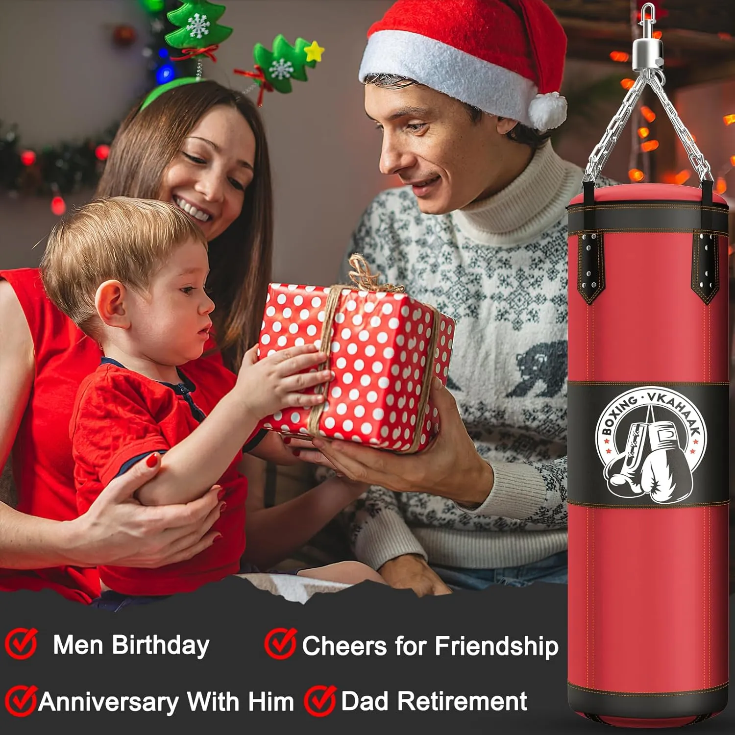 4FT Punching Bag for Adults/Kids, Unfilled Heavy Punching Bag, Boxing Bag Set with Punching Gloves, Wraps, Chain, Ceiling Hook for MMA Kickboxing Boxing Karate Muay Thai Taekwondo