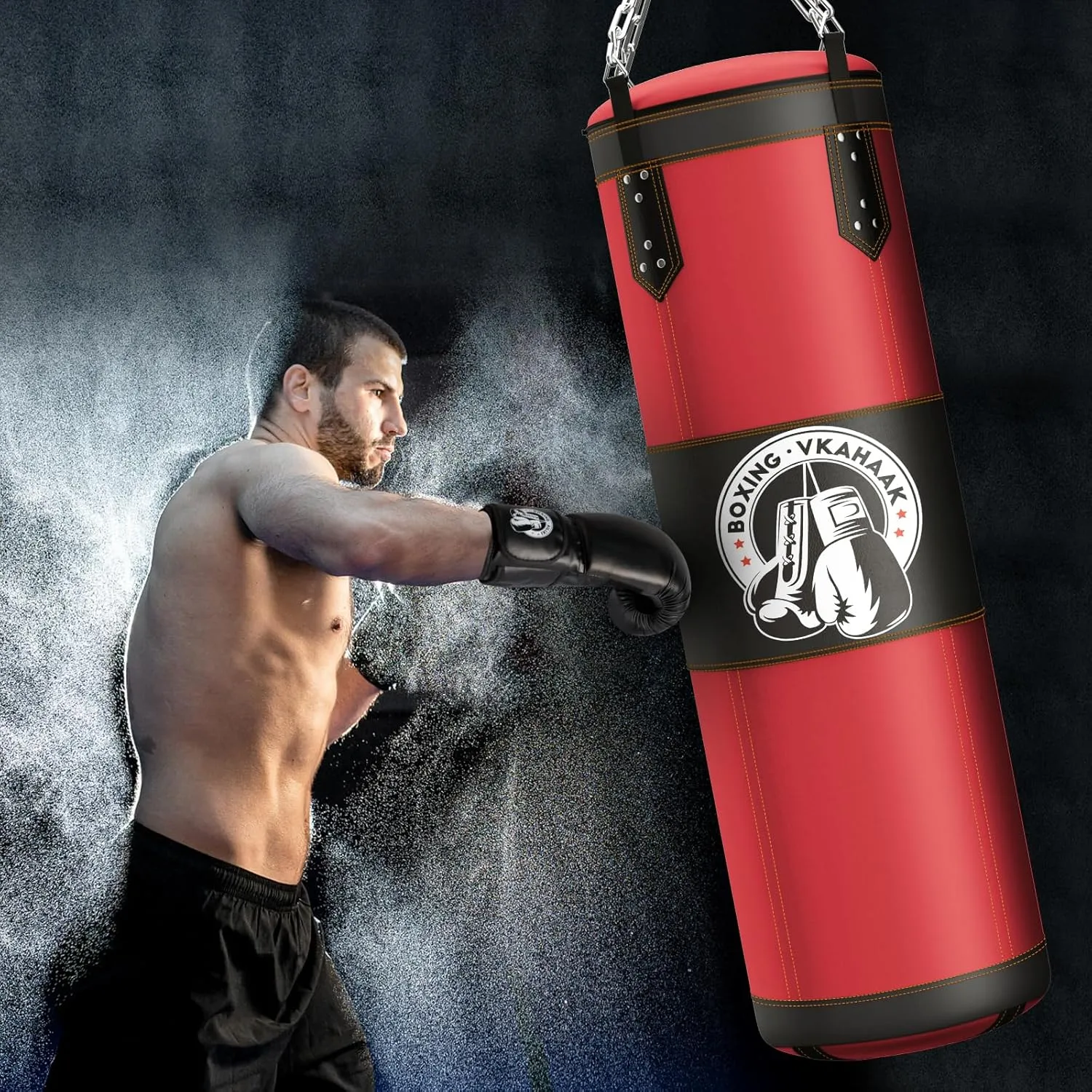 4FT Punching Bag for Adults/Kids, Unfilled Heavy Punching Bag, Boxing Bag Set with Punching Gloves, Wraps, Chain, Ceiling Hook for MMA Kickboxing Boxing Karate Muay Thai Taekwondo