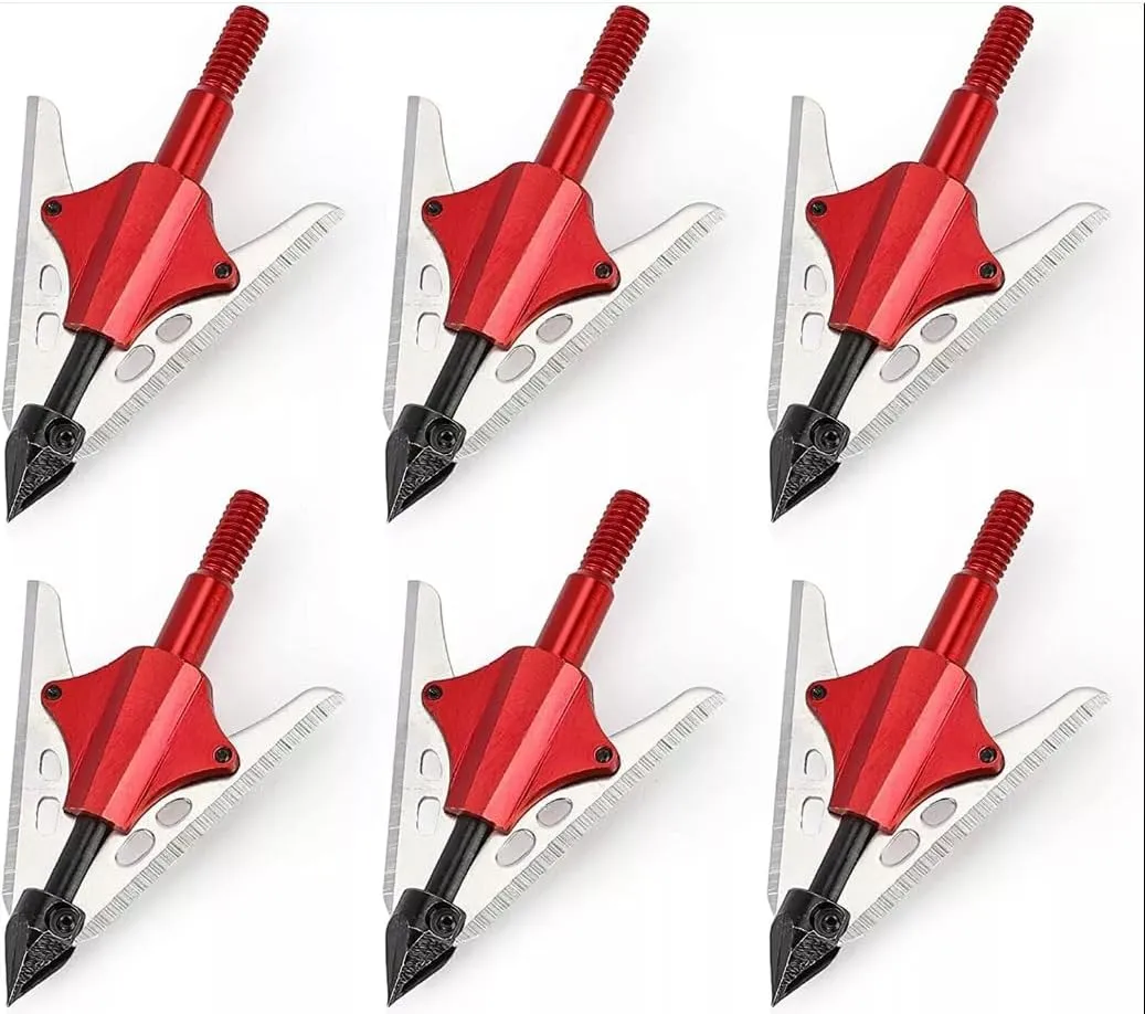 6 pcs BloodRunner Broadheads 100Gr 2 Spring Slide Retractable Blade Arrow Tips