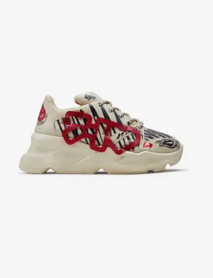 728 Beige Graphic Chunky Sneakers