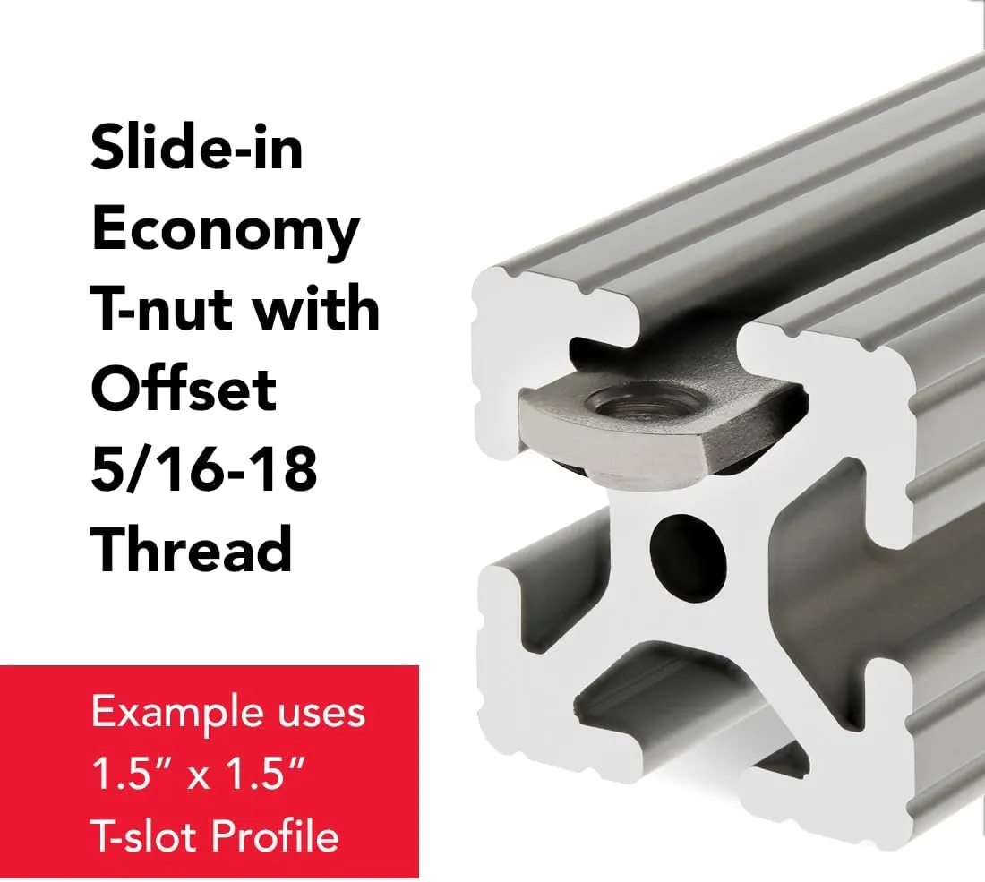 8020, 3678, 15 Series 5/16-18 Stainless Steel SS Slide in T-Nut with Offset Thread- T Slot Accessories for Aluminum Extrusion - Hardware Nuts (100 Pack)