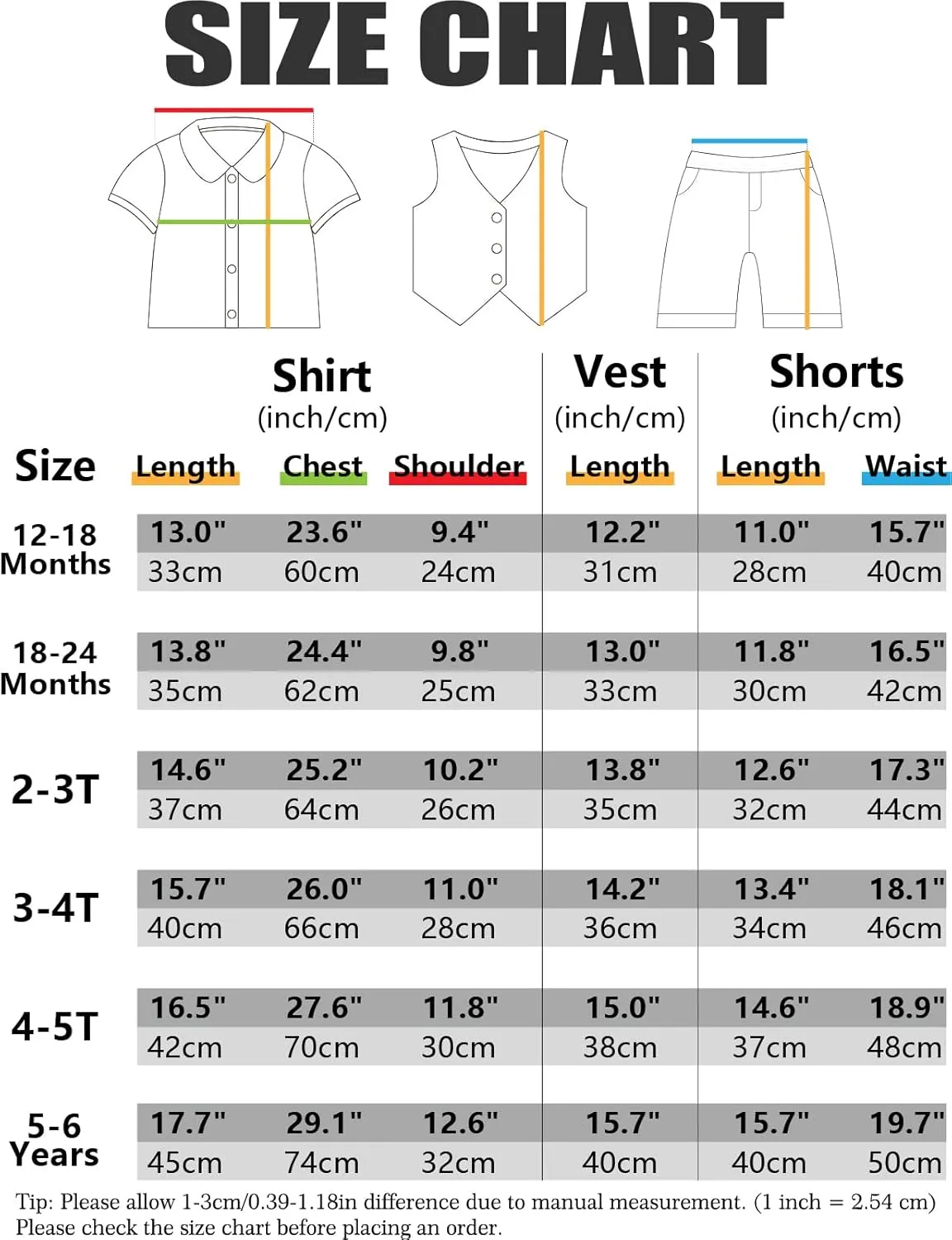 A&J DESIGN 5pcs Baby & Toddler Suit, 12 Months - 6 Years, Shirt & Shorts & Vest & Bow Tie