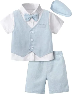 A&J DESIGN 5pcs Baby & Toddler Suit, 12 Months - 6 Years, Shirt & Shorts & Vest & Bow Tie