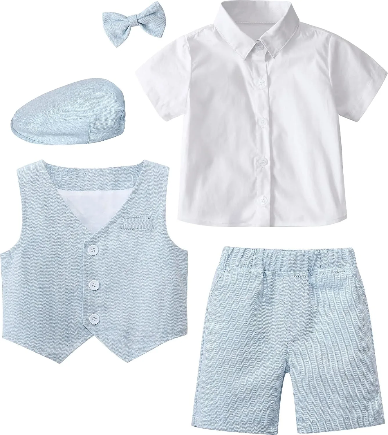 A&J DESIGN 5pcs Baby & Toddler Suit, 12 Months - 6 Years, Shirt & Shorts & Vest & Bow Tie