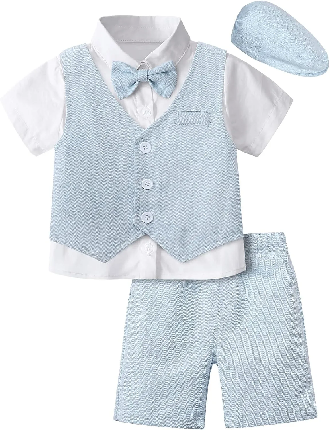 A&J DESIGN 5pcs Baby & Toddler Suit, 12 Months - 6 Years, Shirt & Shorts & Vest & Bow Tie