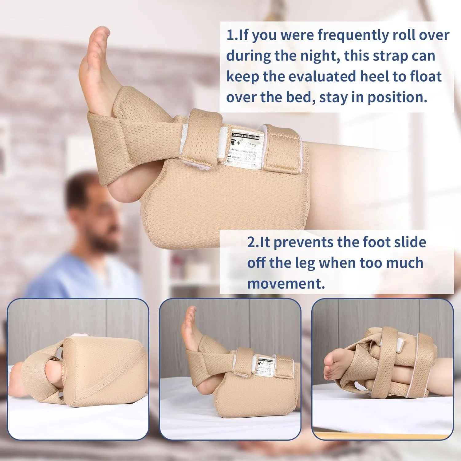 Add-on Secure Strap Prevent 3D Heel Protector from Shifting or Falling Off,Relieve Pressure Ulcer Pain-Sold as 2 Count-Khaki（NOT INCLUTE 3D Heel Protector）