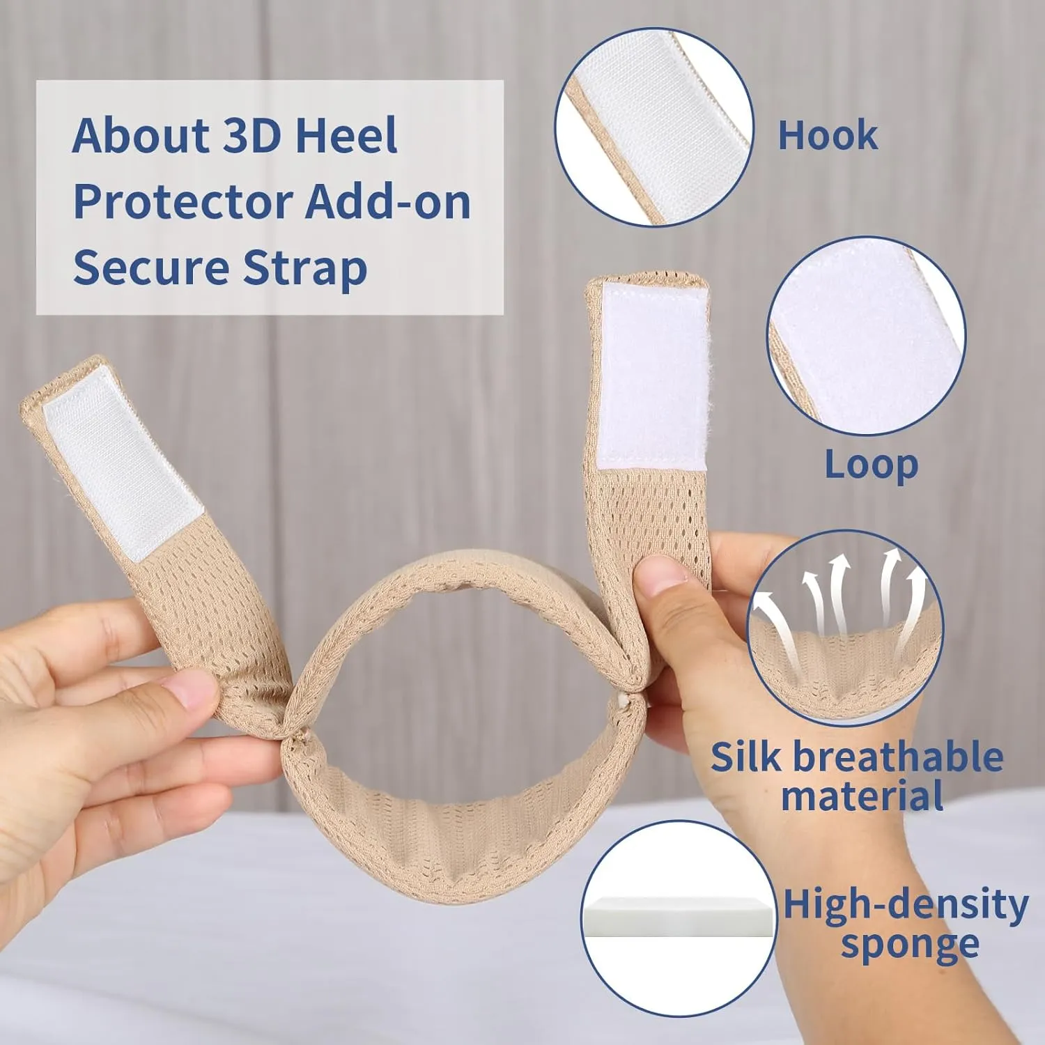 Add-on Secure Strap Prevent 3D Heel Protector from Shifting or Falling Off,Relieve Pressure Ulcer Pain-Sold as 2 Count-Khaki（NOT INCLUTE 3D Heel Protector）
