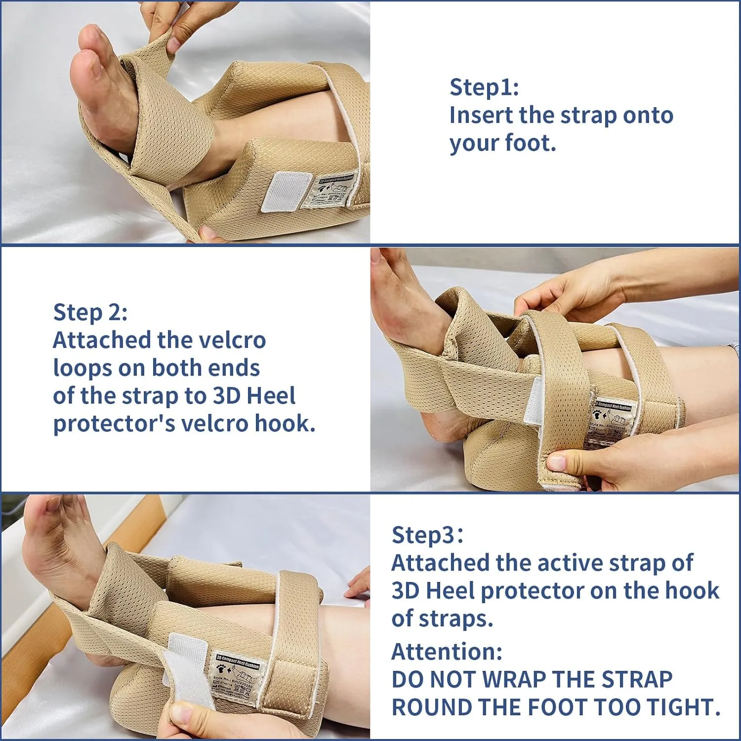 Add-on Secure Strap Prevent 3D Heel Protector from Shifting or Falling Off,Relieve Pressure Ulcer Pain-Sold as 2 Count-Khaki（NOT INCLUTE 3D Heel Protector）