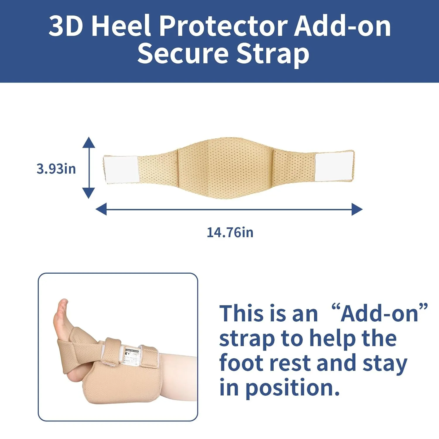 Add-on Secure Strap Prevent 3D Heel Protector from Shifting or Falling Off,Relieve Pressure Ulcer Pain-Sold as 2 Count-Khaki（NOT INCLUTE 3D Heel Protector）