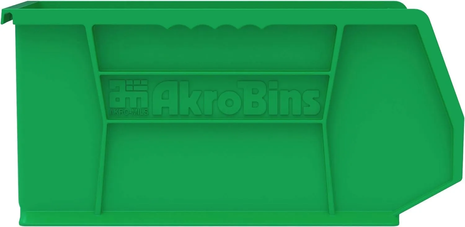 Akro-Mils 30240 AkroBins Plastic Storage Bins, Space-Saving Stackable Bins for Garage, Pantry, Craft Organization, 15-Inch x 8-Inch x 7-Inch, Green, 12-Pack
