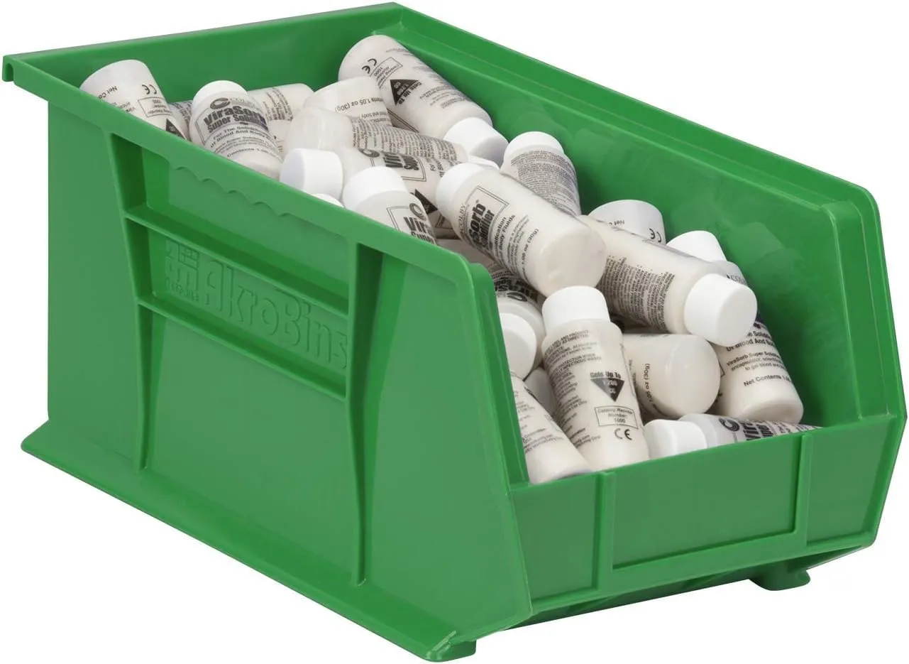 Akro-Mils 30240 AkroBins Plastic Storage Bins, Space-Saving Stackable Bins for Garage, Pantry, Craft Organization, 15-Inch x 8-Inch x 7-Inch, Green, 12-Pack