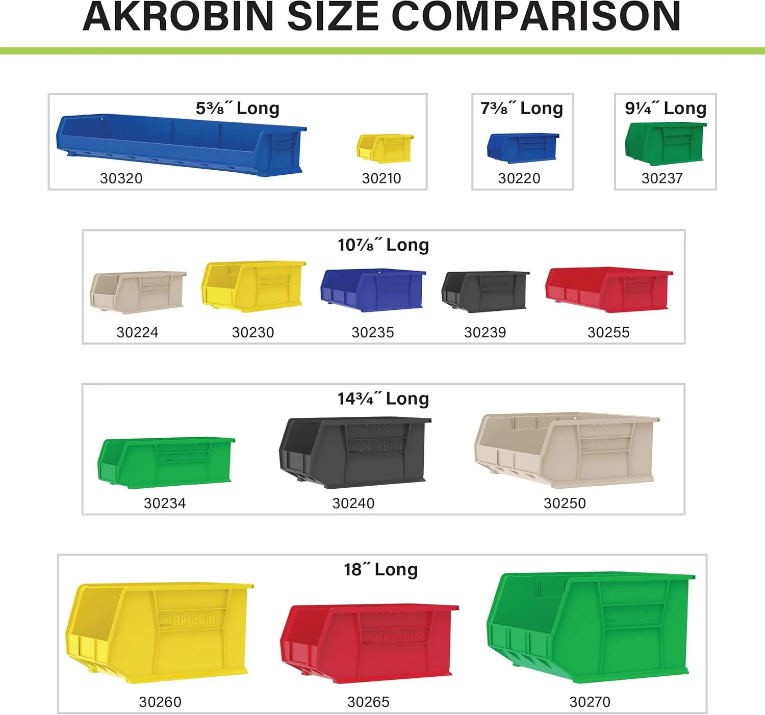 Akro-Mils 30240 AkroBins Plastic Storage Bins, Space-Saving Stackable Bins for Garage, Pantry, Craft Organization, 15-Inch x 8-Inch x 7-Inch, Green, 12-Pack