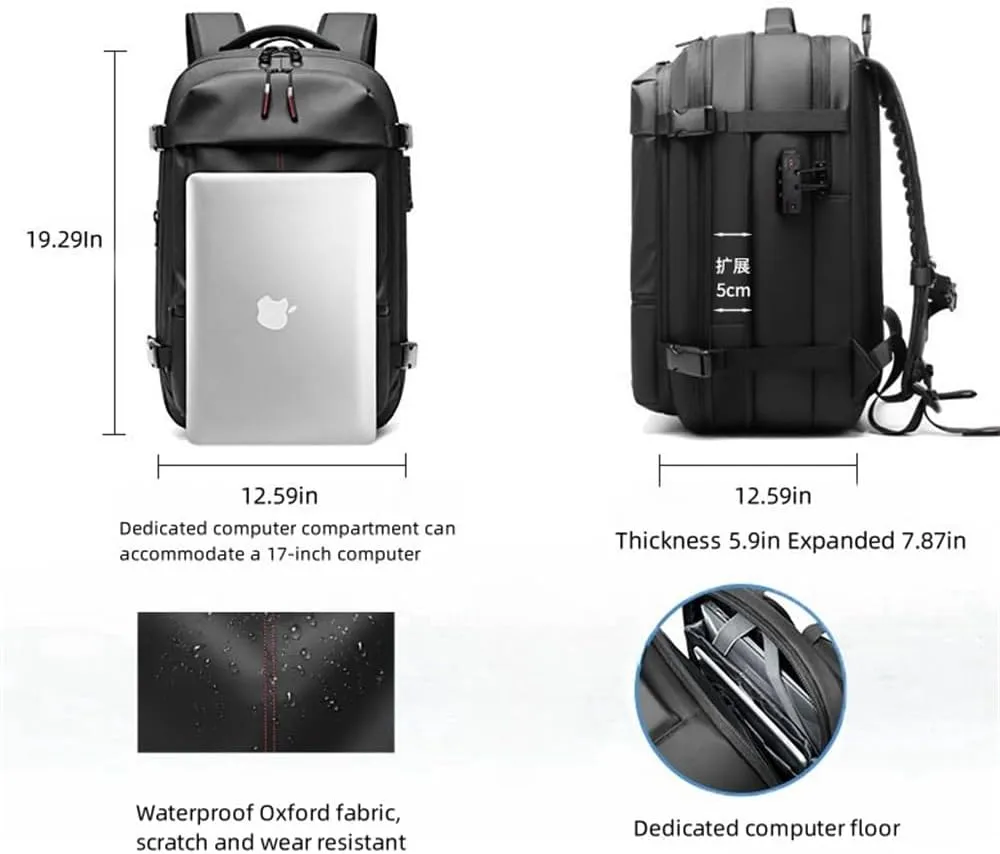 Alepeak Vacuum Backpack,60l Expandable Backpack,Large-Capacity Water Resistant Anti Theft Travel Backpack (black)