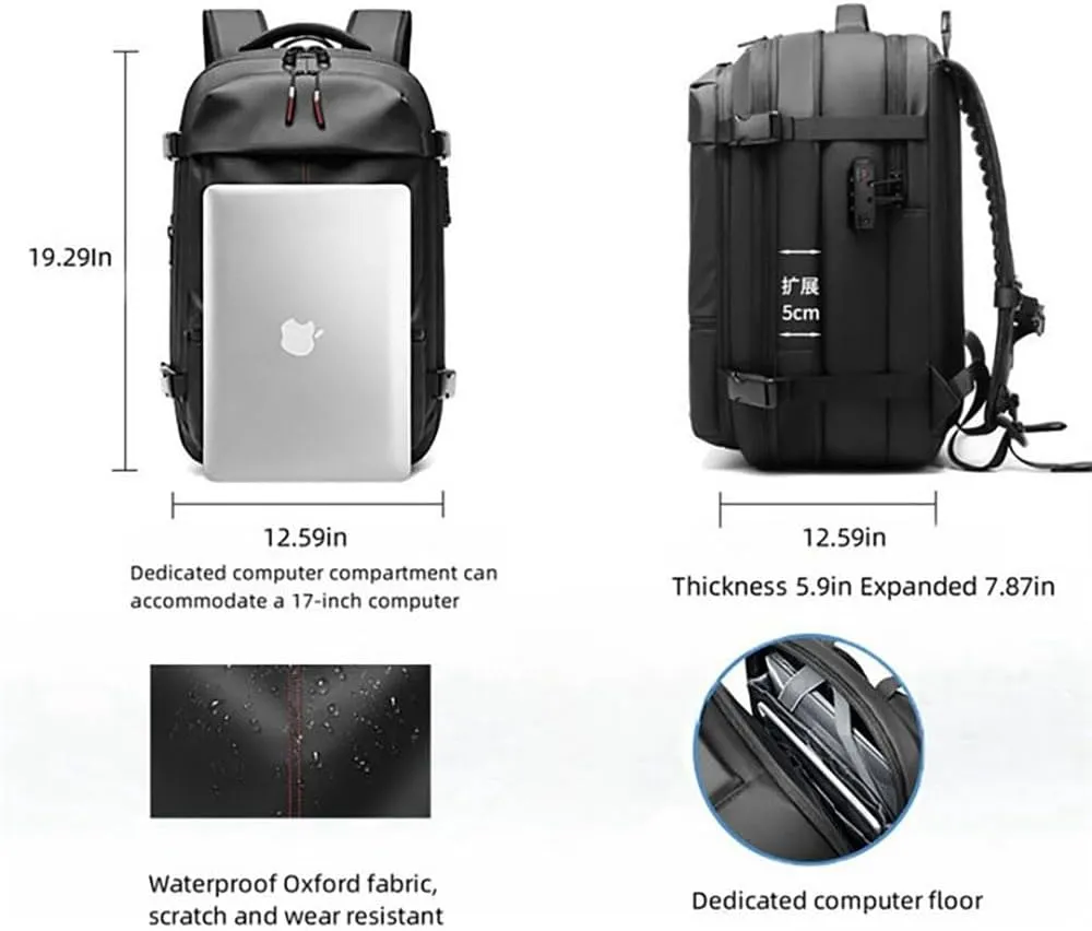 Alepeak Vacuum Backpack,60l Expandable Backpack,Large-Capacity Water Resistant Anti Theft Travel Backpack (black)