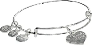 Alex and Ani Occasions Expandable Bangle for Women, Blessed Mama Charm, Shiny Silver Finish, 2 to 3.5 in, One Size