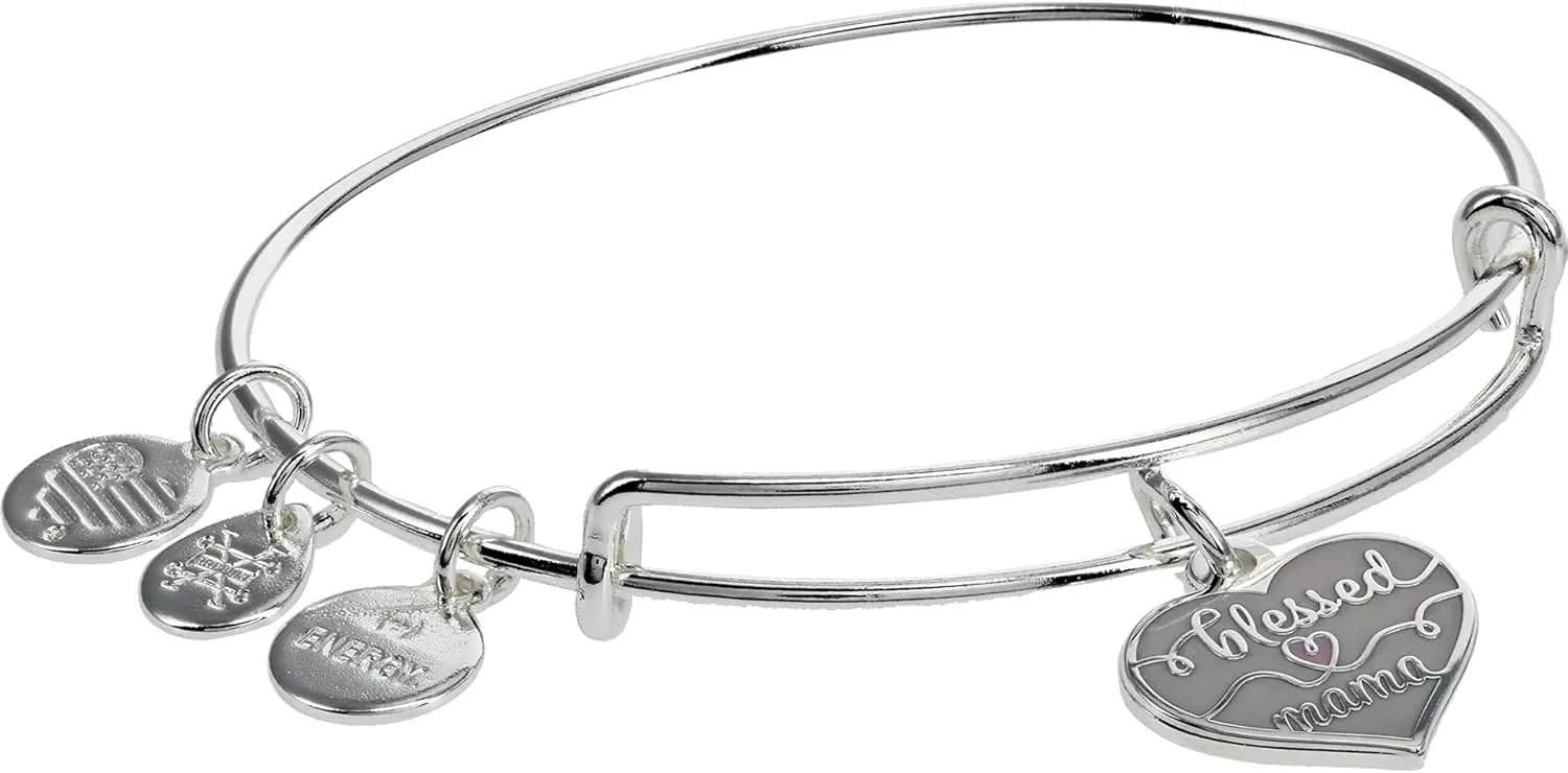 Alex and Ani Occasions Expandable Bangle for Women, Blessed Mama Charm, Shiny Silver Finish, 2 to 3.5 in, One Size