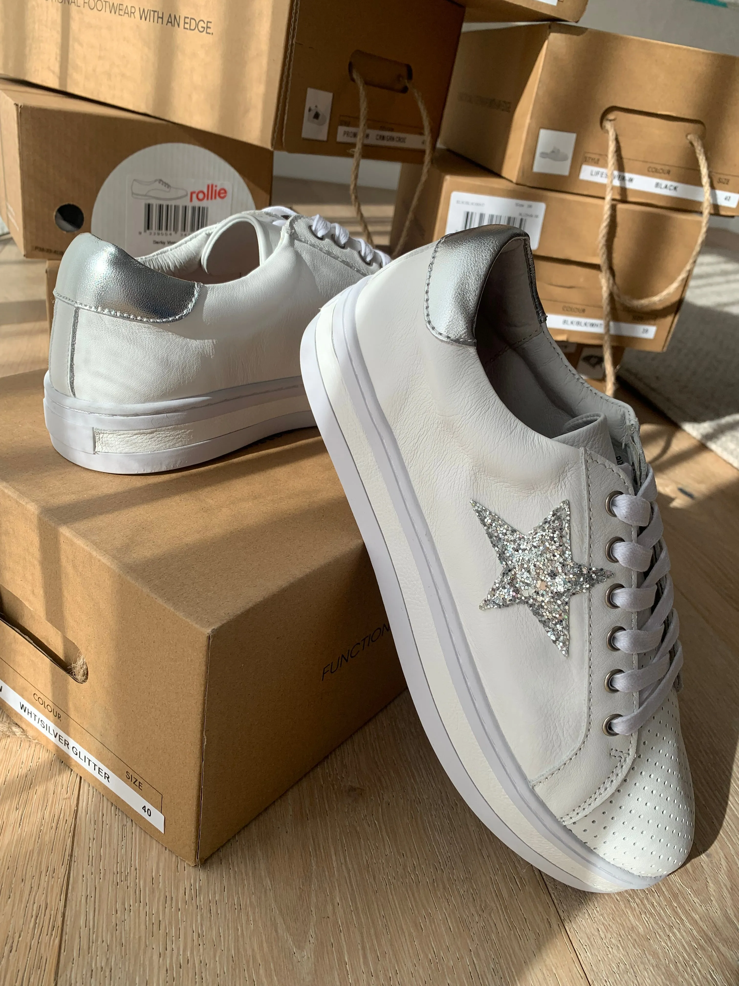 Alfie & Evie Pixie Leather White/Sliver Glitter Star