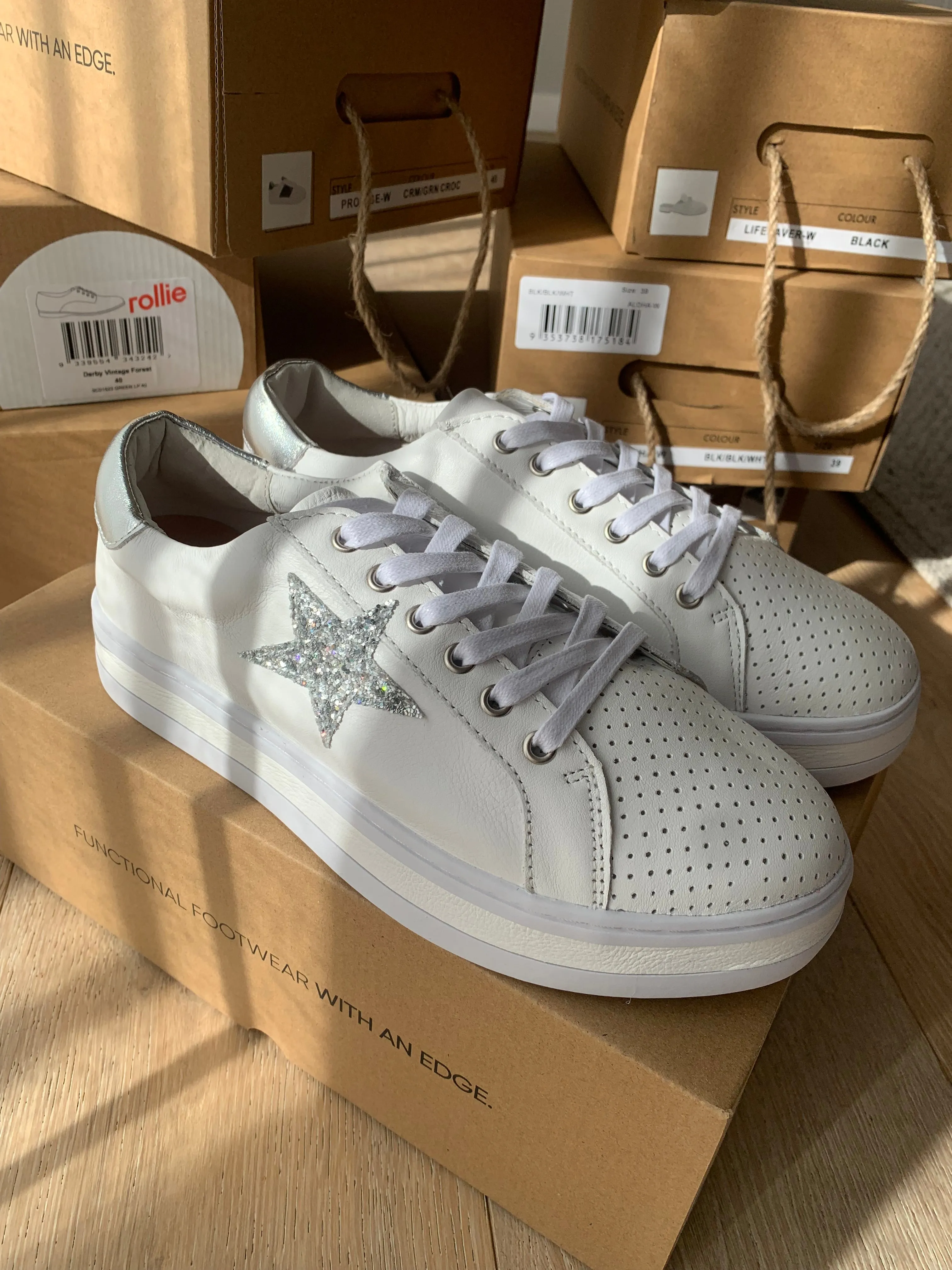 Alfie & Evie Pixie Leather White/Sliver Glitter Star