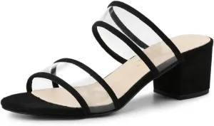 Allegra K Women's Clear Strap Block Heel Slide Sandals