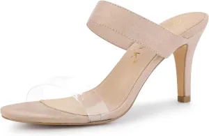 Allegra K Women's Clear Strap Stiletto Heel Slides Sandals