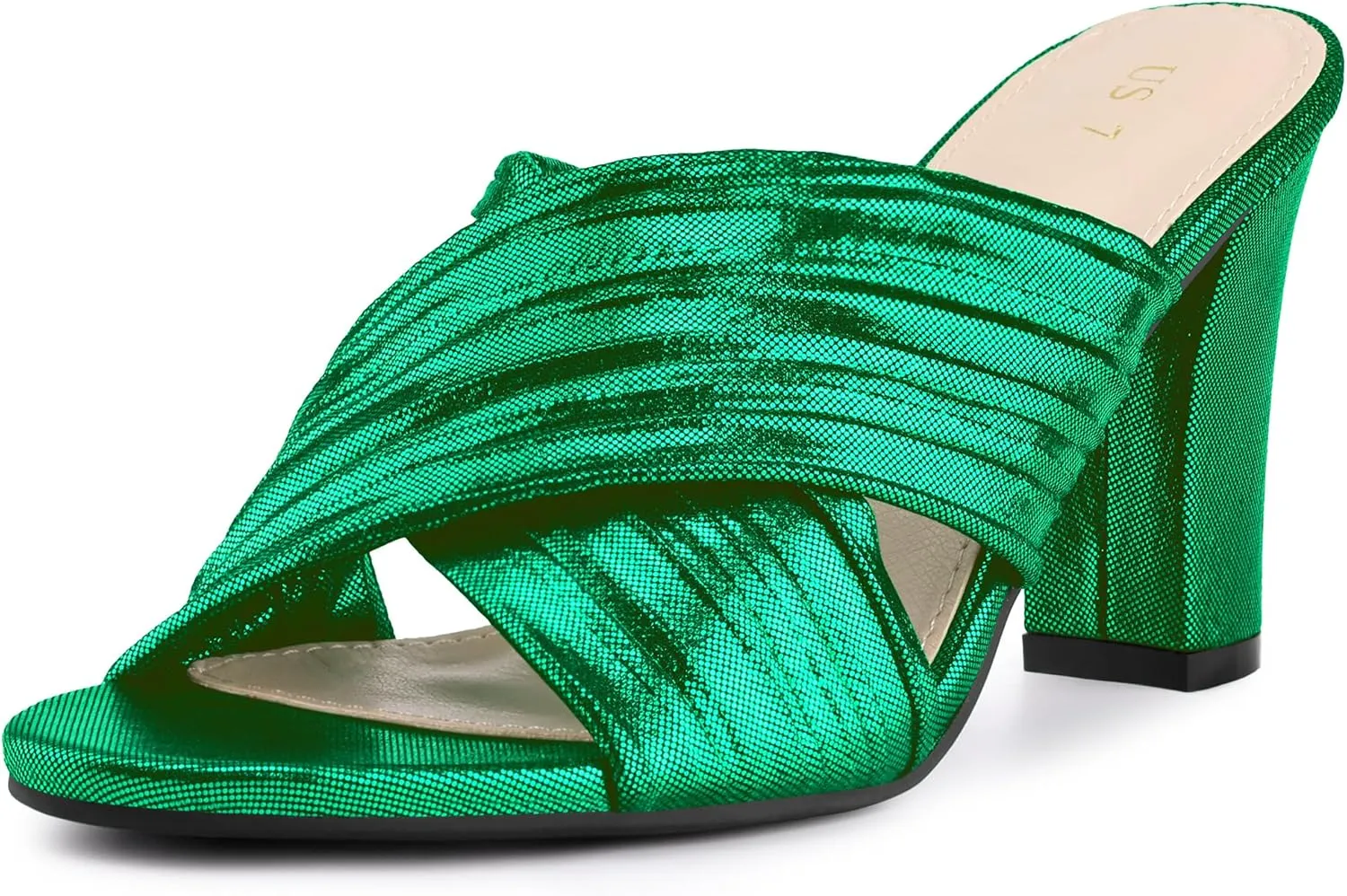 Allegra K Women's Crisscross Strap Slip on Block Heel Slide Sandals