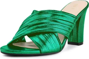 Allegra K Women's Crisscross Strap Slip on Block Heel Slide Sandals