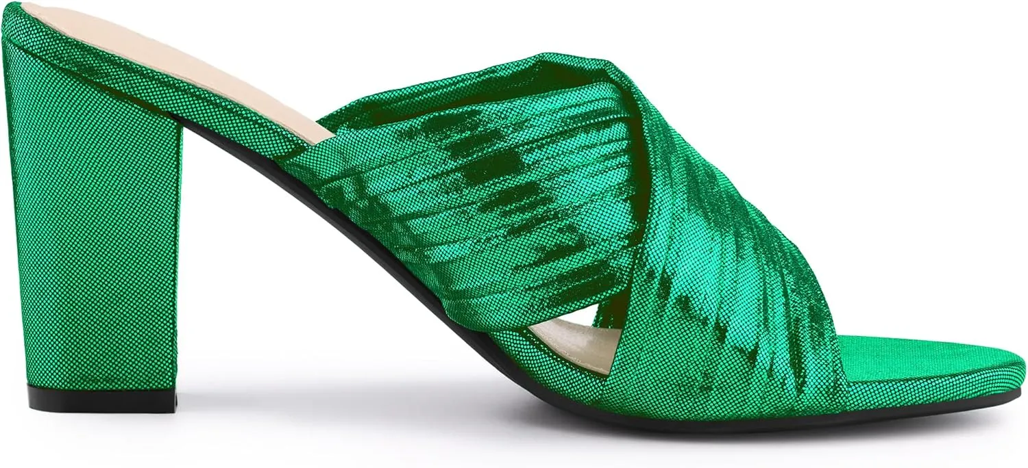 Allegra K Women's Crisscross Strap Slip on Block Heel Slide Sandals