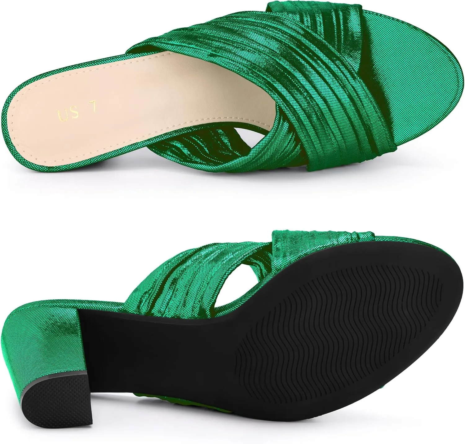Allegra K Women's Crisscross Strap Slip on Block Heel Slide Sandals