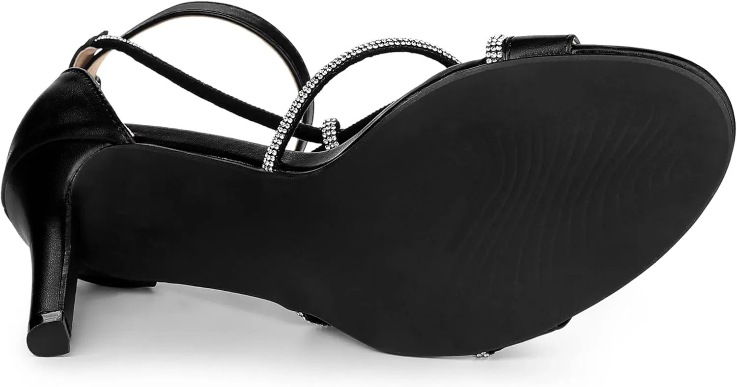 Allegra K Women's Rhinestone Knot Strap Stiletto Heels Sandals