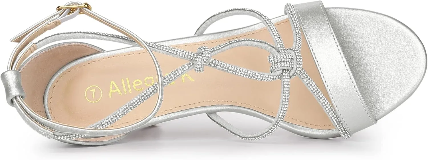 Allegra K Women's Rhinestone Knot Strap Stiletto Heels Sandals