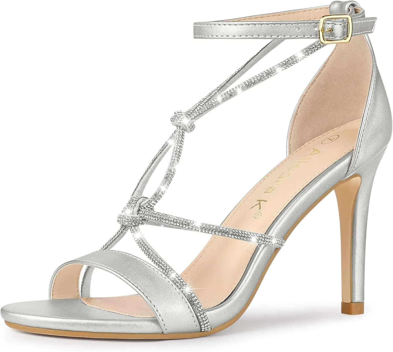 Allegra K Women's Rhinestone Knot Strap Stiletto Heels Sandals