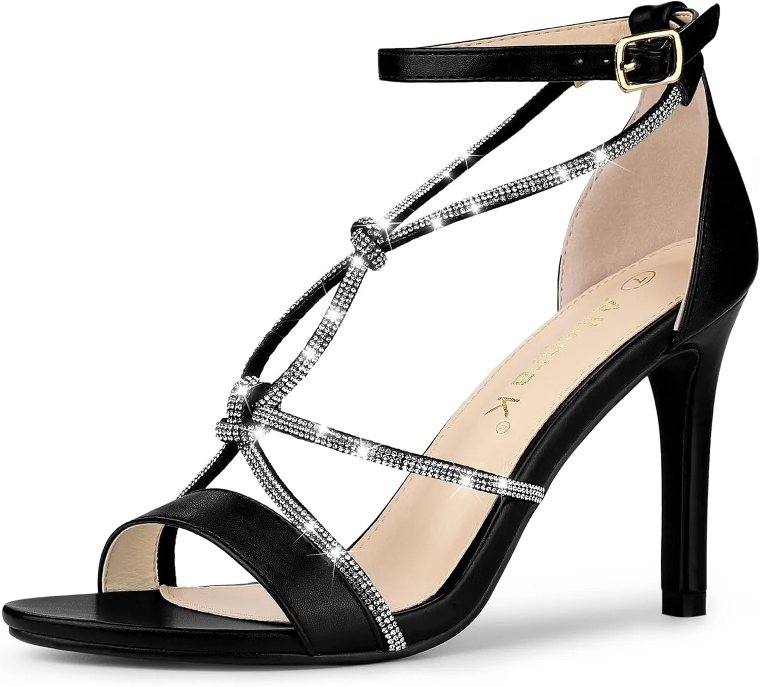 Allegra K Women's Rhinestone Knot Strap Stiletto Heels Sandals
