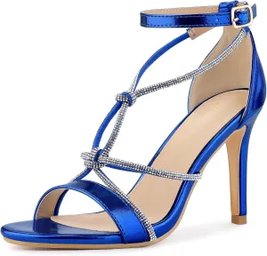 Allegra K Women's Rhinestone Knot Strap Stiletto Heels Sandals