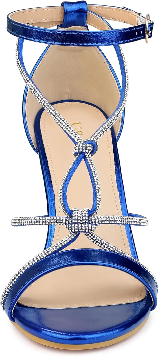Allegra K Women's Rhinestone Knot Strap Stiletto Heels Sandals