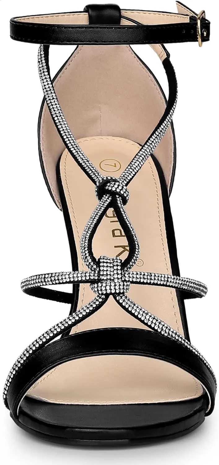 Allegra K Women's Rhinestone Knot Strap Stiletto Heels Sandals