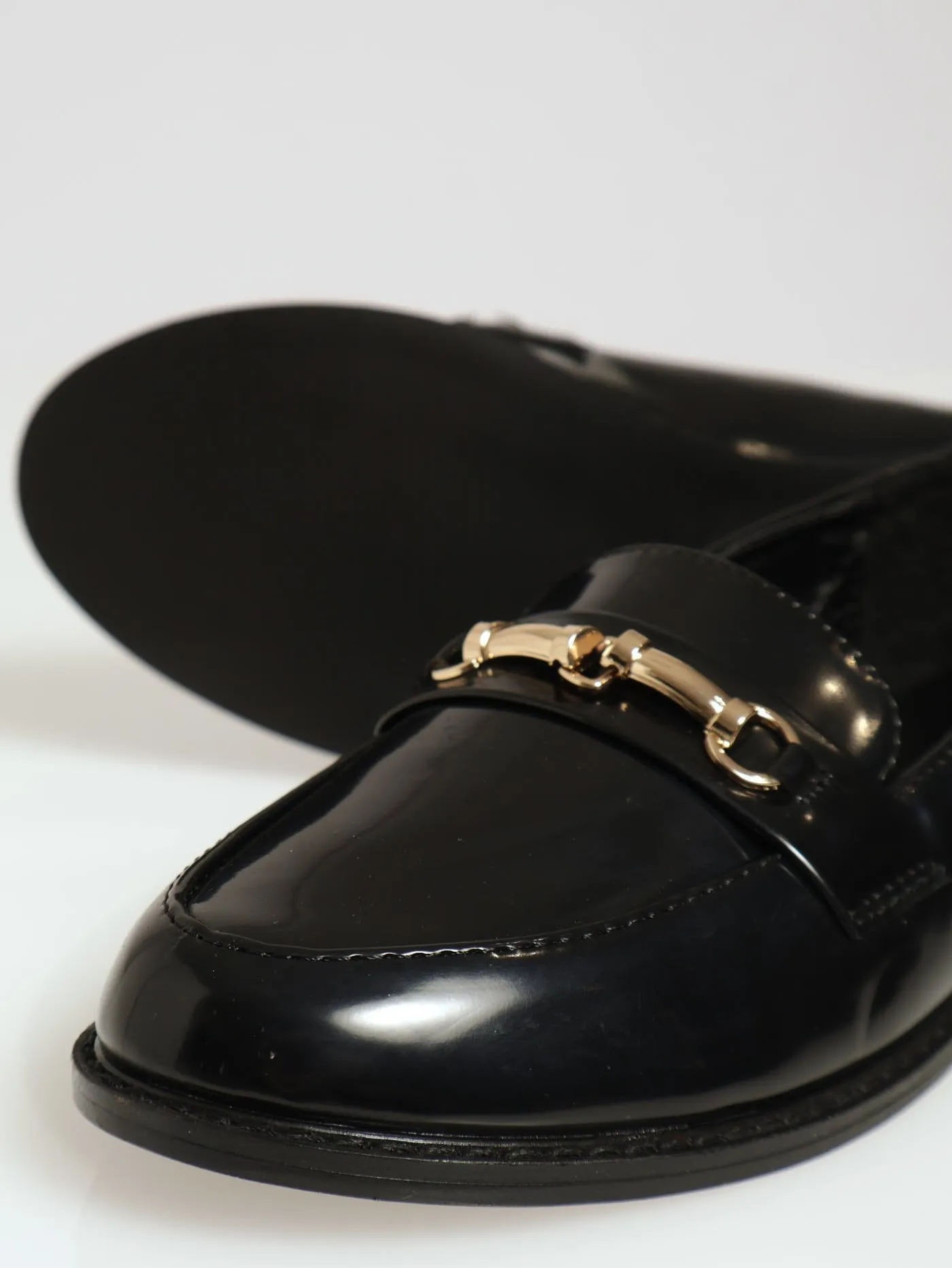 Almond Toe Metal Trim Loafer - Black