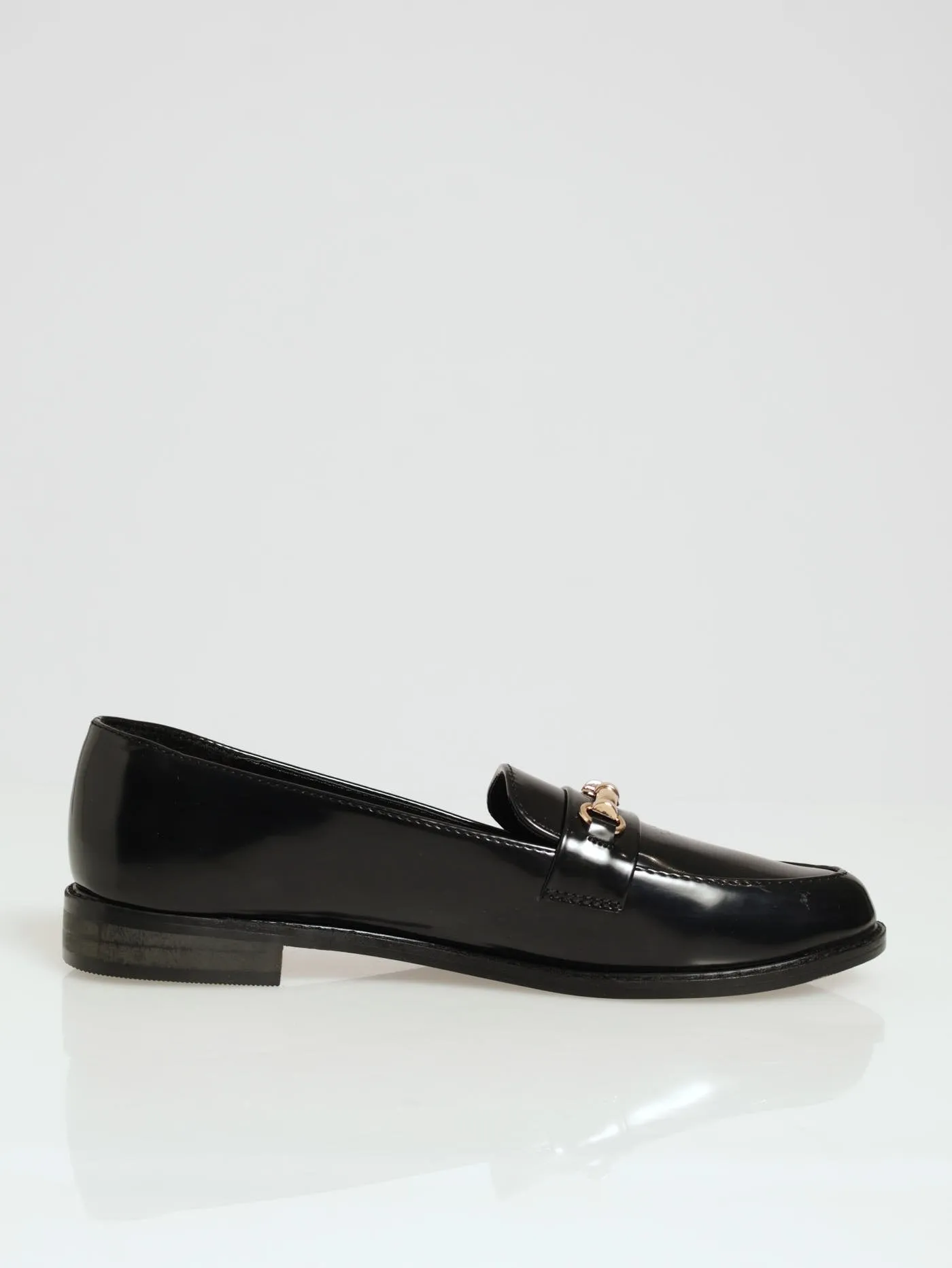 Almond Toe Metal Trim Loafer - Black