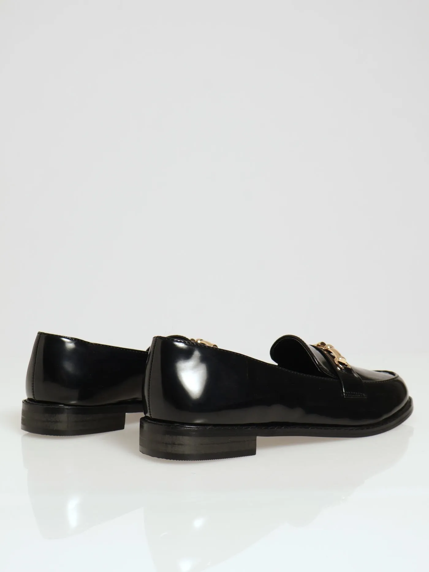 Almond Toe Metal Trim Loafer - Black