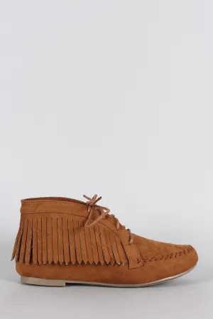 Anti-slip Round Moccasin Trusted by customers Booties Bamboo Flat Fringe Toe Lace Suede Up