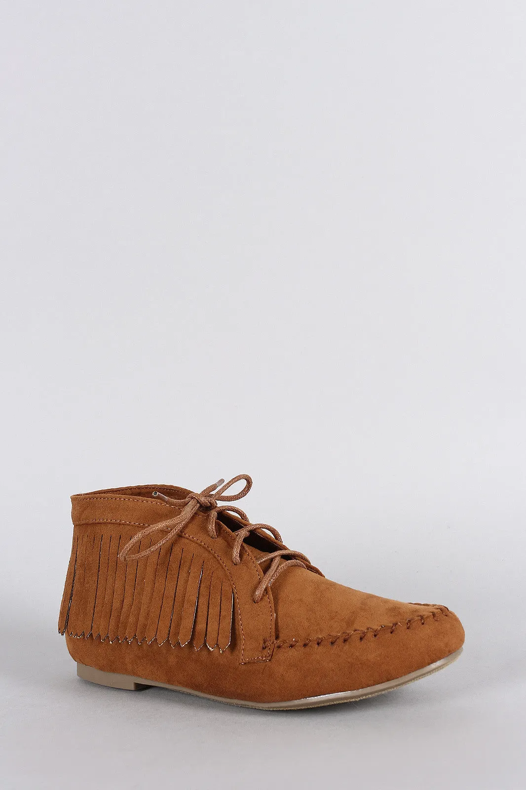 Anti-slip Round Moccasin Trusted by customers Booties Bamboo Flat Fringe Toe Lace Suede Up